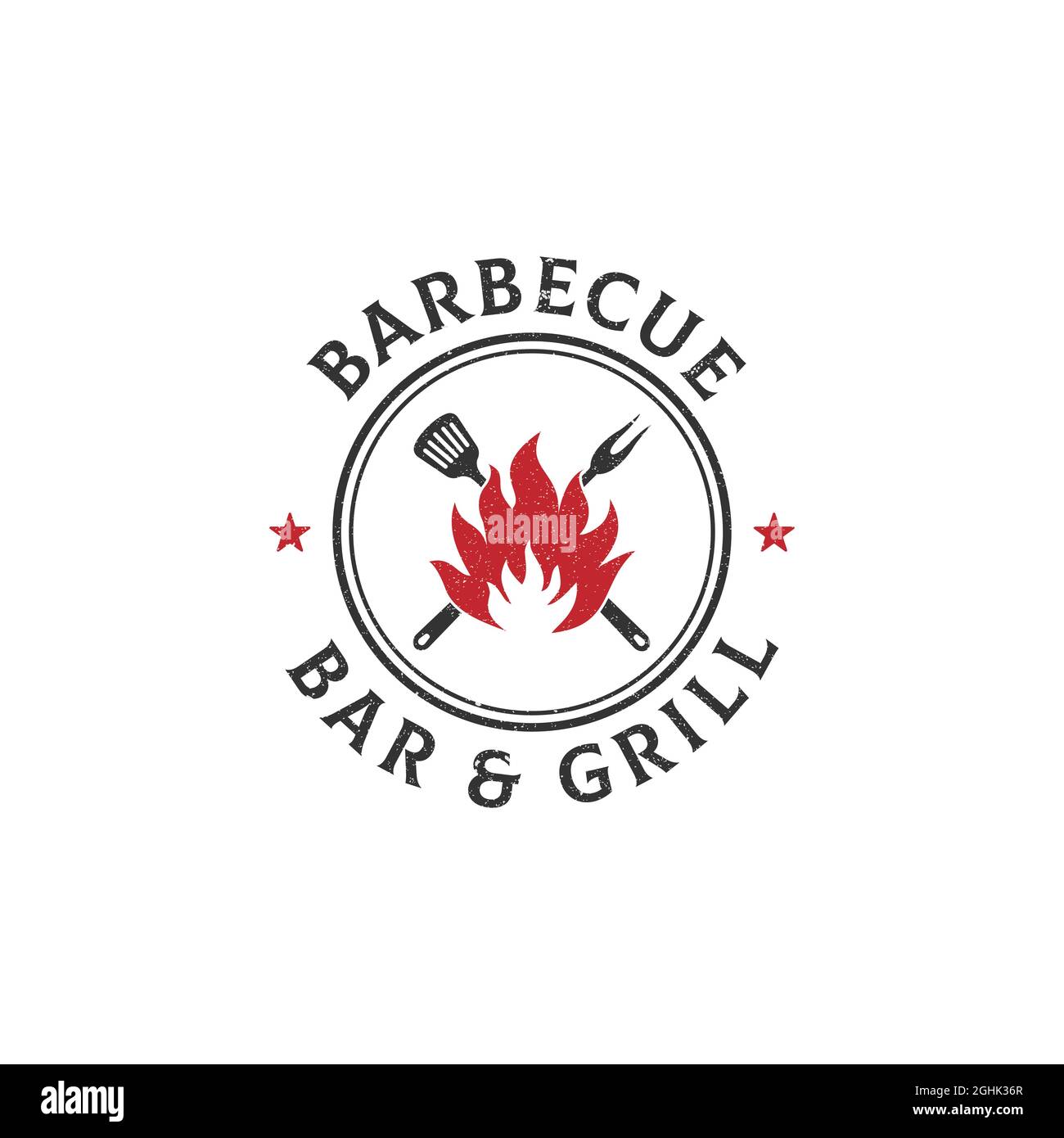 logo vintage grunge barbecue, disegno vettoriale bar e grill in stile rustico Illustrazione Vettoriale