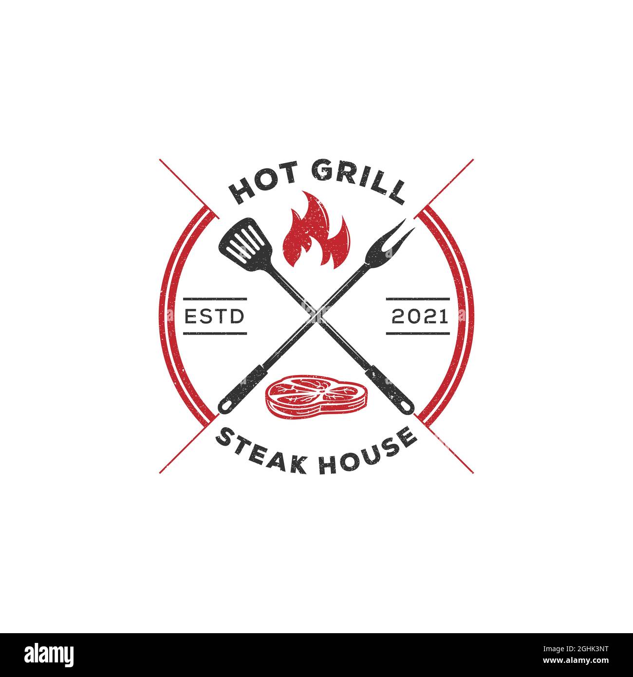 Steak House logo rustico emblema, Vintage retro Campagna BBQ Grill vettore illustrazione simbolo Illustrazione Vettoriale