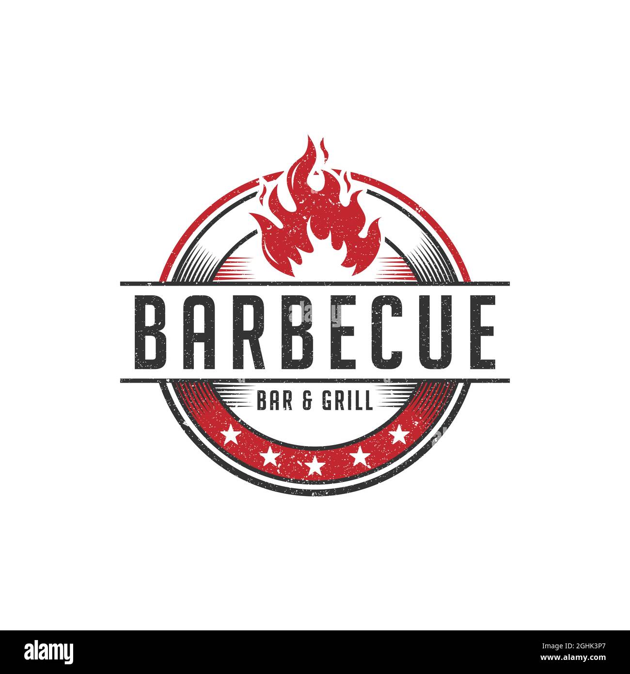 Barbecue rustico bar e griglia logo vettore design, ristorante retrò vintage badge simbolo Illustrazione Vettoriale