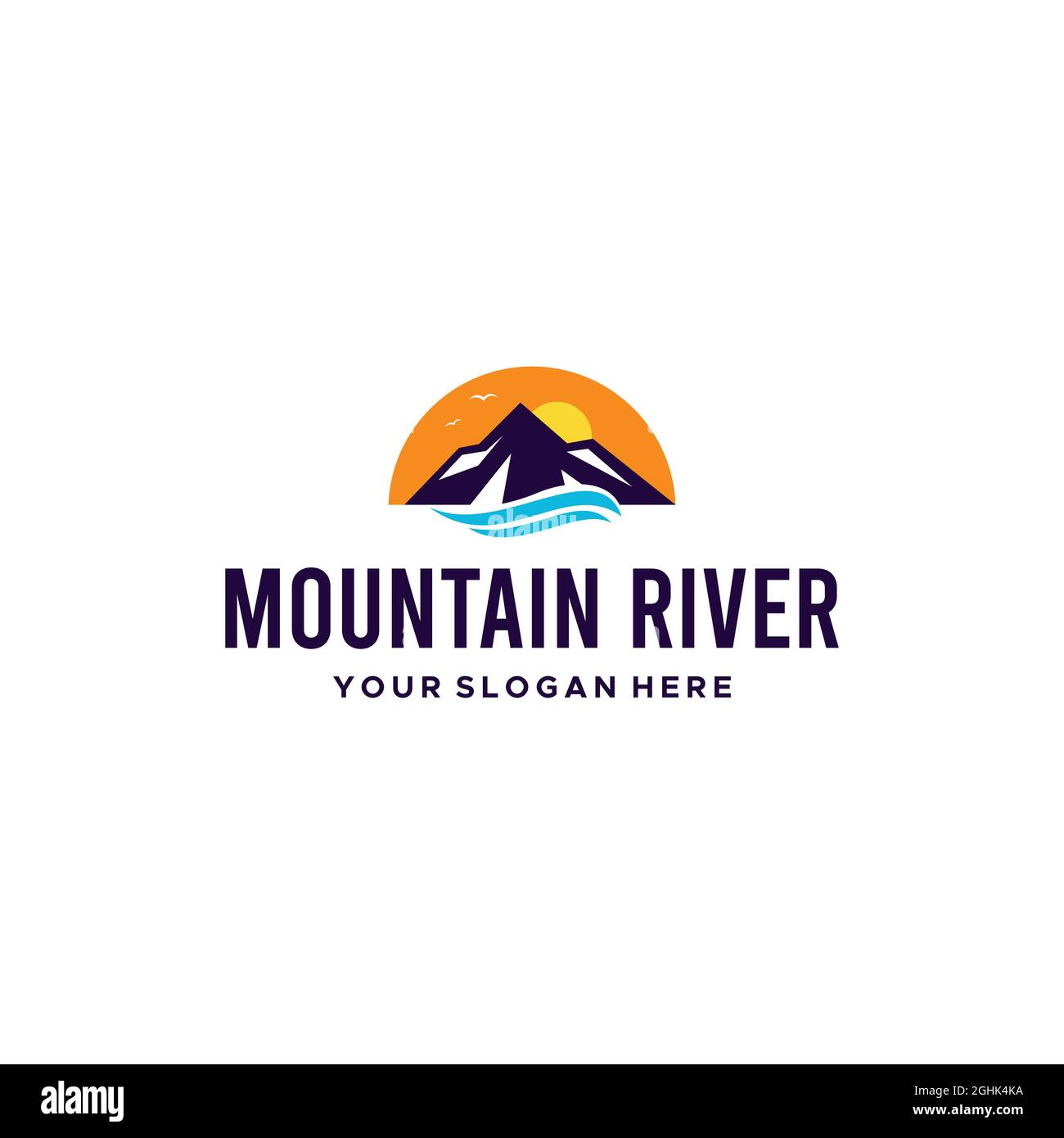Moderno Minning climber montagna fiume logo design Illustrazione Vettoriale