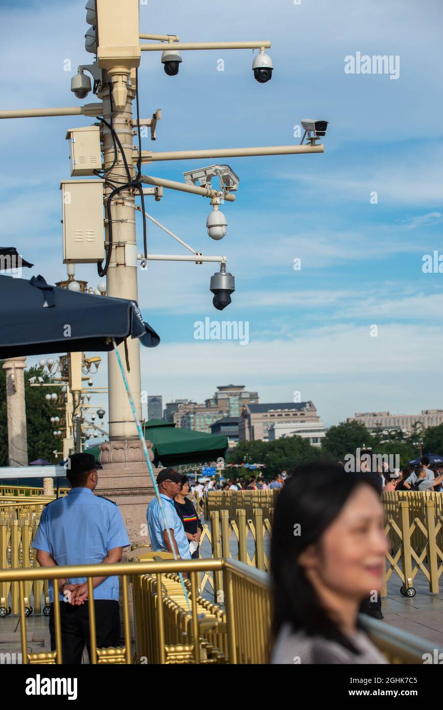 Telecamere di sorveglianza vicino a Piazza Tiananmen a Pechino, Cina. 07 settembre 2021 Foto Stock