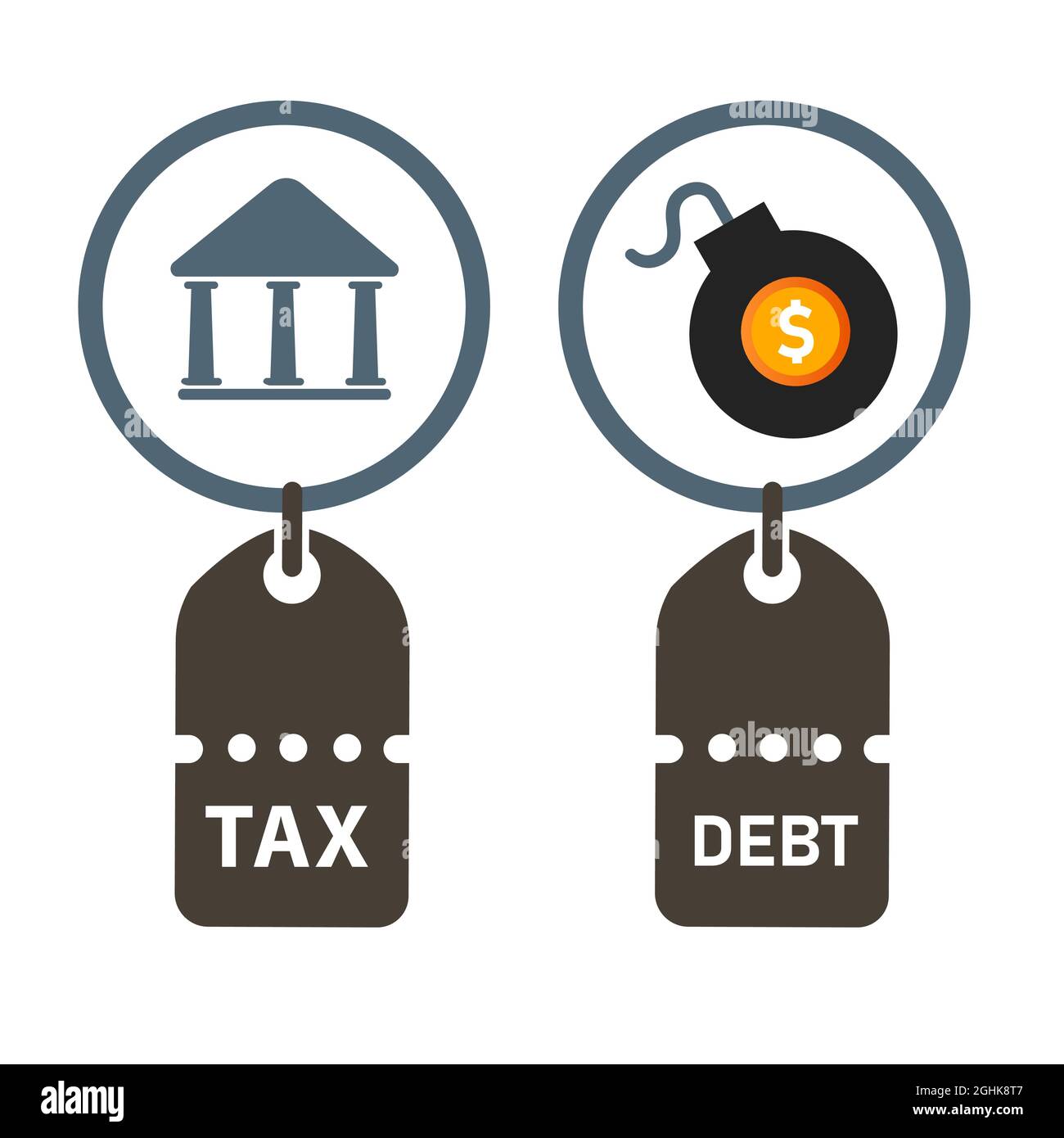 il governo alza le tasse per coprire la tassazione del debito icona per reddito e le passività di esplosione del credito Illustrazione Vettoriale