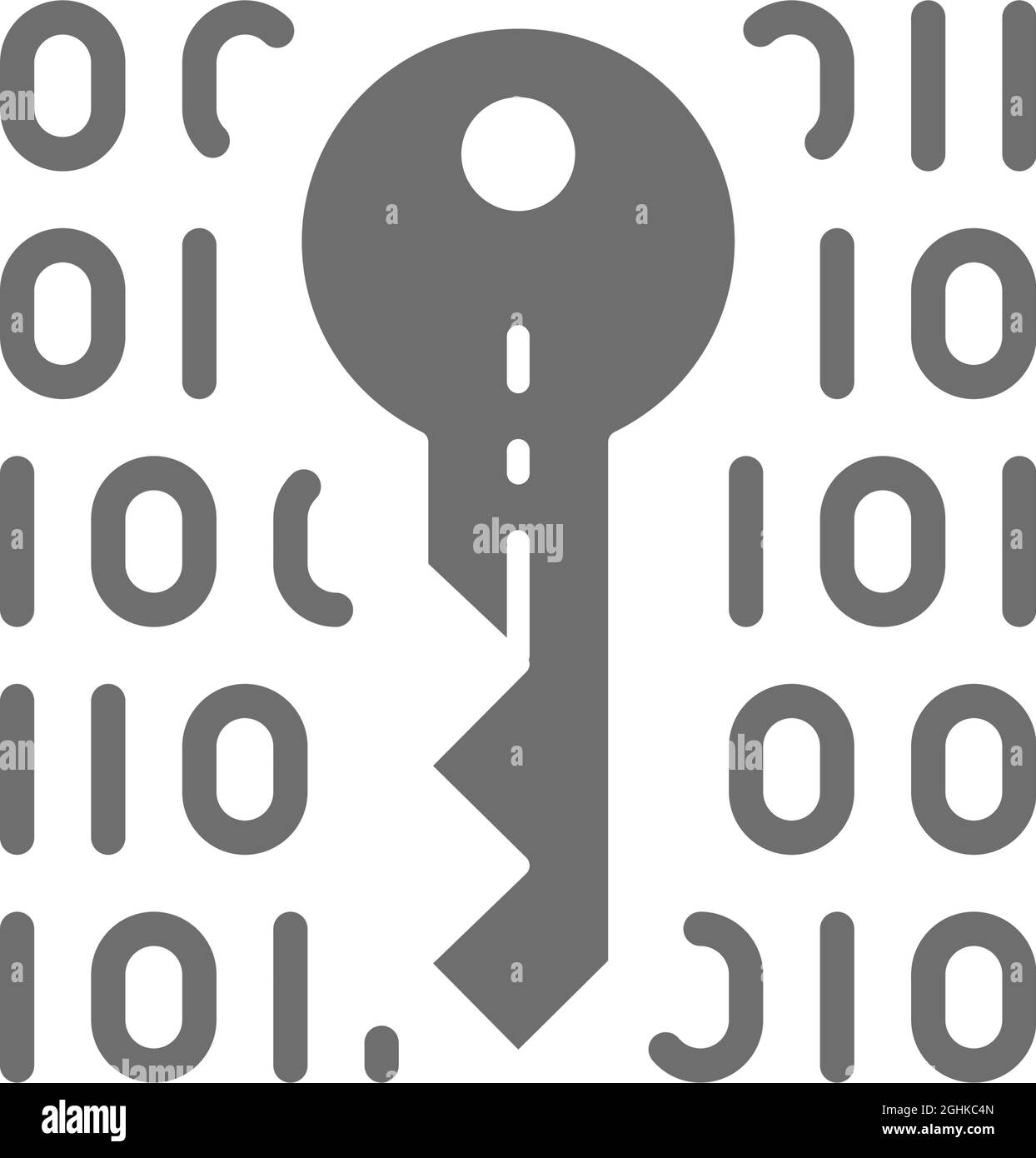 Chiave privata, codifica, crittografia, icona grigia di sicurezza informatica. Illustrazione Vettoriale