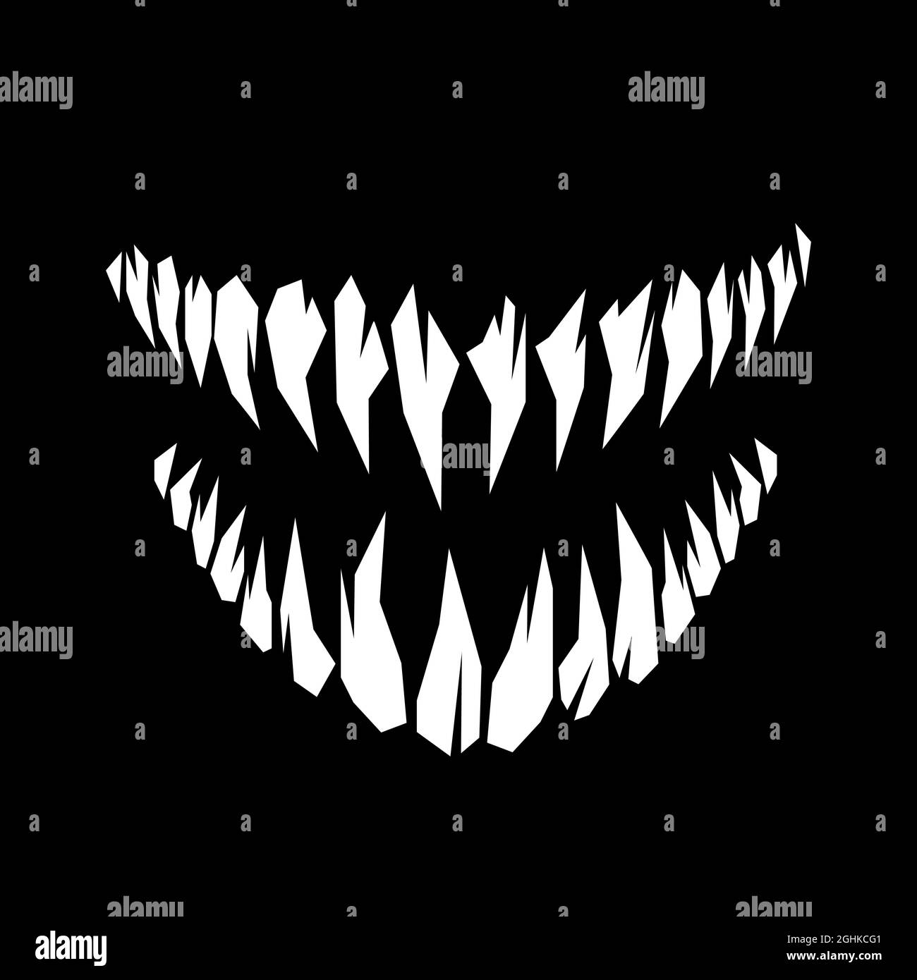 Horror mostro e vampiro fangs denti silhouette illustrazione vettoriale isolato su sfondo nero Illustrazione Vettoriale