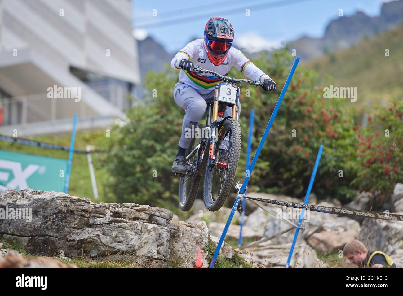 Lenzerheide, Schweiz. 3. Settembre 2021. Greg Minnaar RSA da SANTA CRUZ SYNDICATE während der Downhill Qualifikation der Herren am UCI Mountain Bike Foto Stock