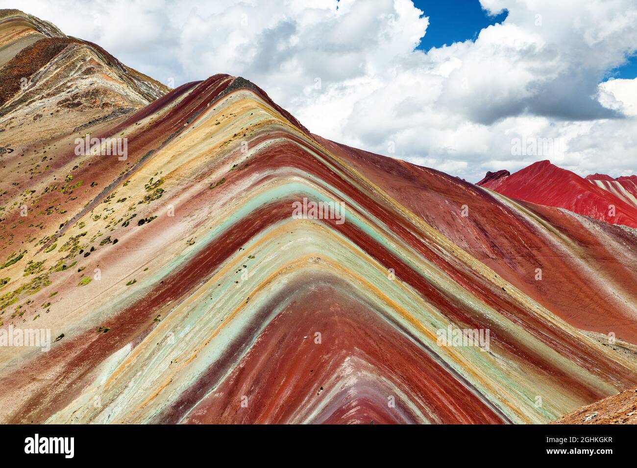 Montagne arcobaleno o Vinicunca Montana de Siete Colores, regione di Cuzco in Perù, Ande peruviane Foto Stock