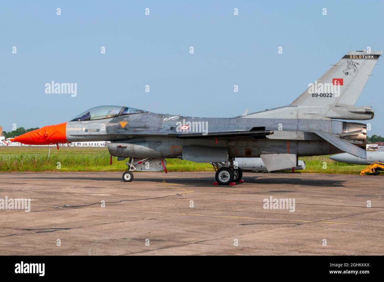 Solo Turk Turkish Air Force General Dynamics F-16 Fighting Falcon jet fighter aereo al RAF Waddington Airshow, Regno Unito. F-16C di ricambio per l'espositore Foto Stock