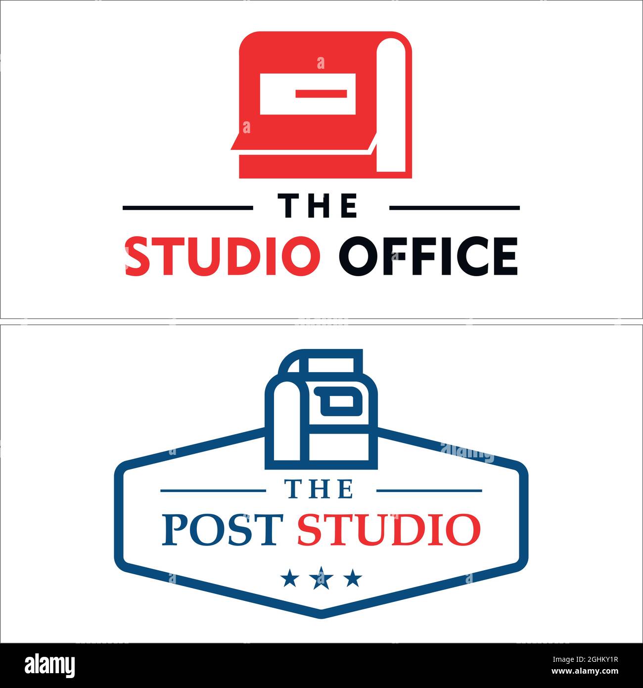 Ufficio postale studio casella lettera logo design Illustrazione Vettoriale