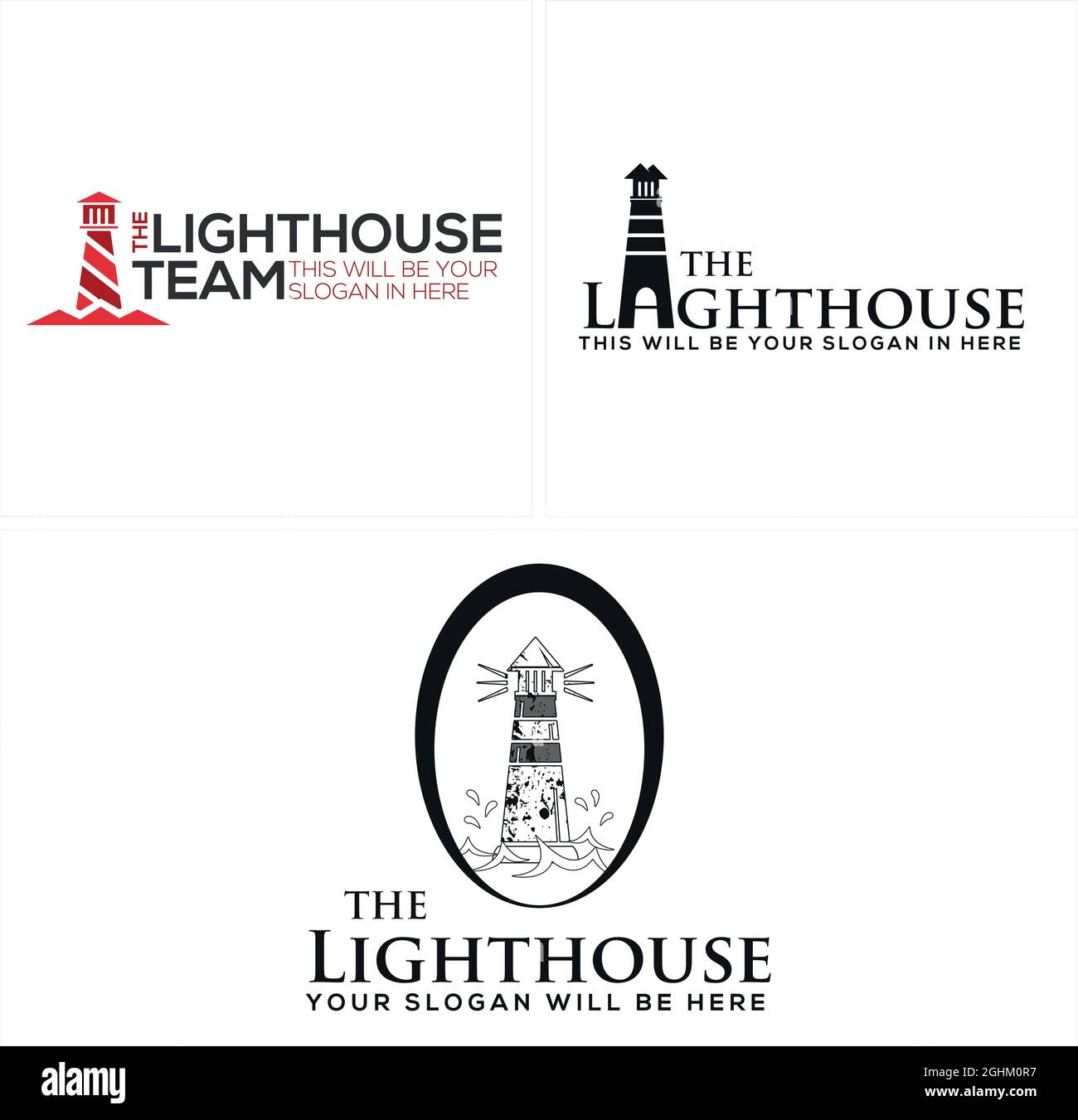Lighthouse acqua spruzzi mare edificio logo design Illustrazione Vettoriale