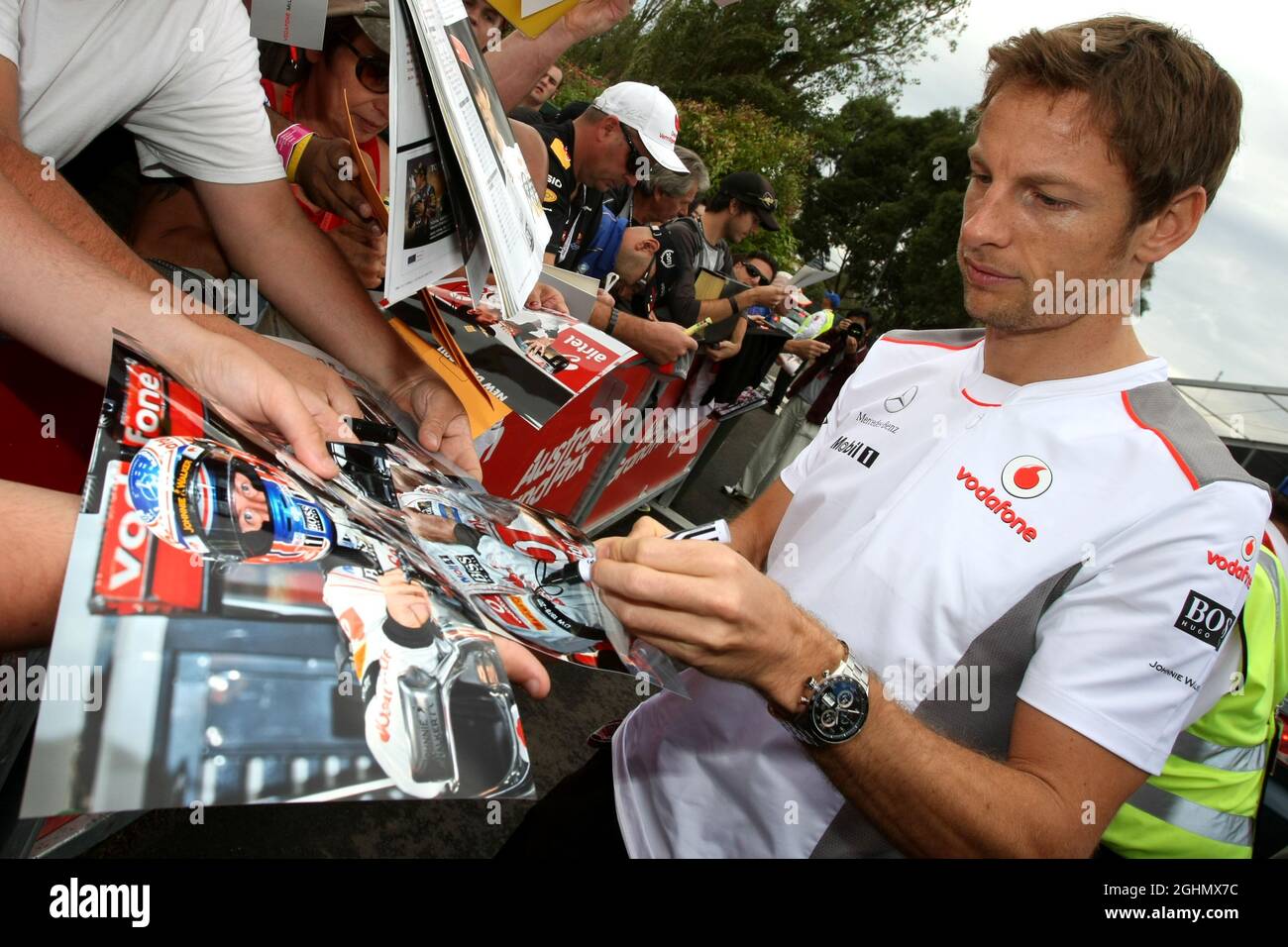 Jenson Button (GBR), McLaren Mercedes 16.03.2012. Formula 1 World Championship, Rd 1, Australian Grand Prix, Melbourne, Australia, Venerdì . ‚ Foto Stock