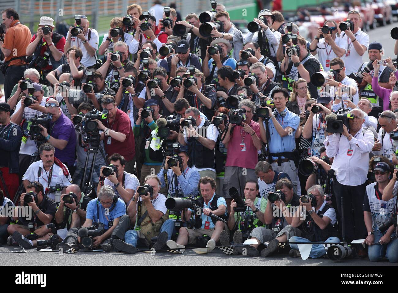 Foto driver con fotofraphers F1 18.03.2012. Formula 1 World Championship, Rd 1, Australian Grand Prix, Melbourne, Australia, Domenica - ‚ Foto Stock