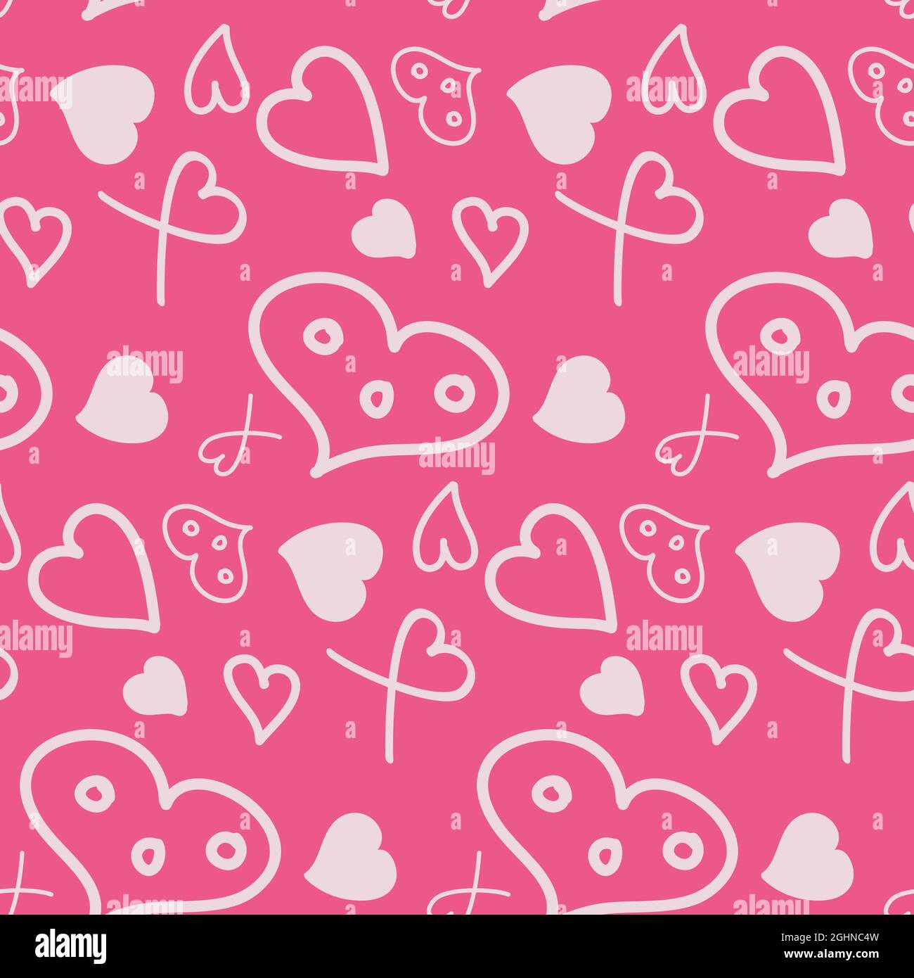 Fantasy cuore senza cuciture motivo, colore rosa. Disegno di piccoli elementi di disegno per tessuto e carta da imballaggio Illustrazione Vettoriale