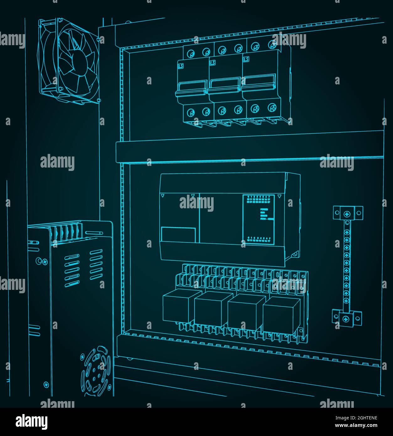 Illustrazione vettoriale stilizzata di un armadio elettrico in primo piano Illustrazione Vettoriale