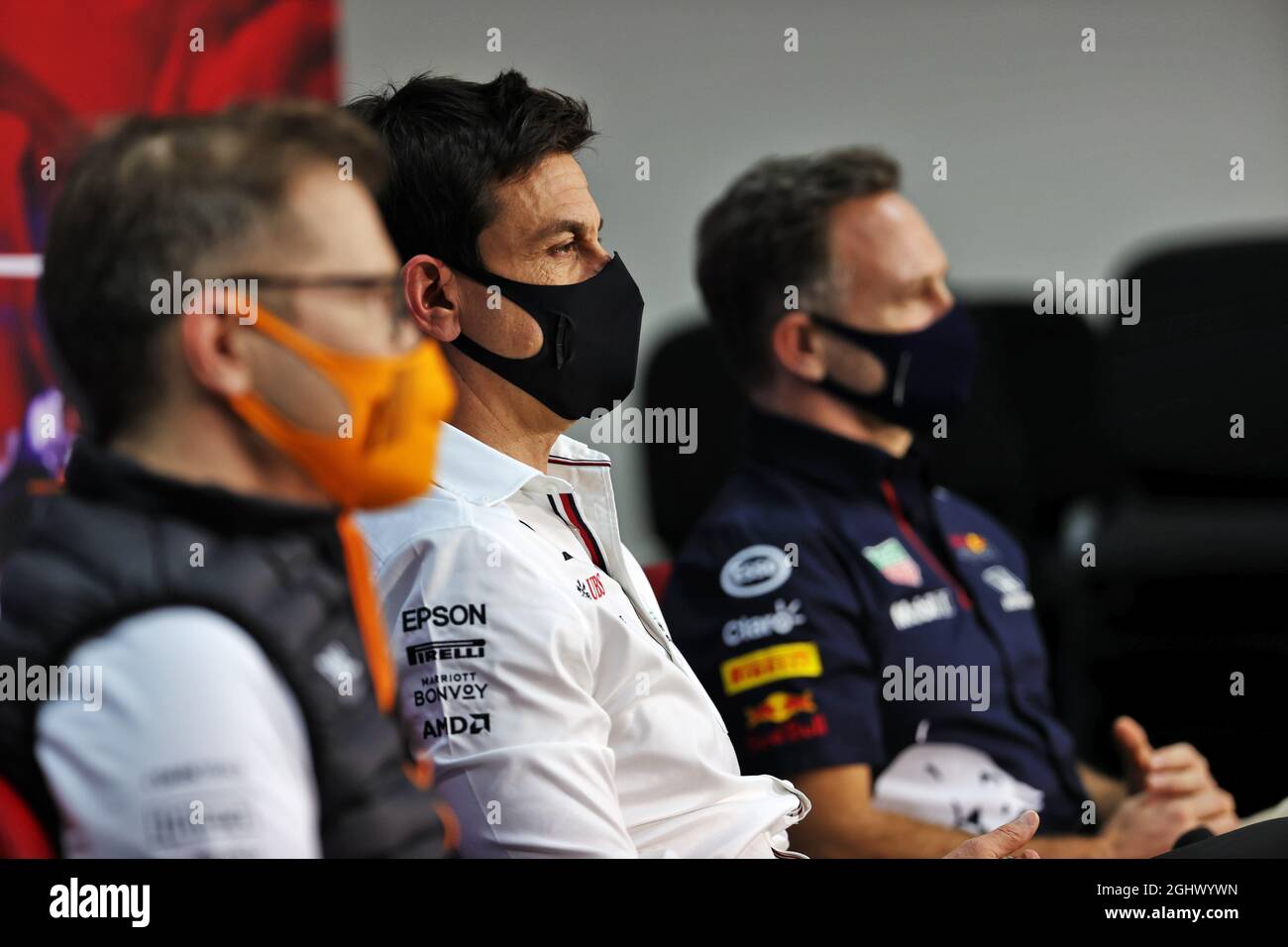 Toto Wolff (GER) Mercedes AMG F1, azionista e direttore esecutivo della FIA Press Conference. 12.03.2021. Test di formula 1, Sakhir, Bahrain, giorno uno. Il credito fotografico dovrebbe essere: XPB/Press Association Images. Foto Stock