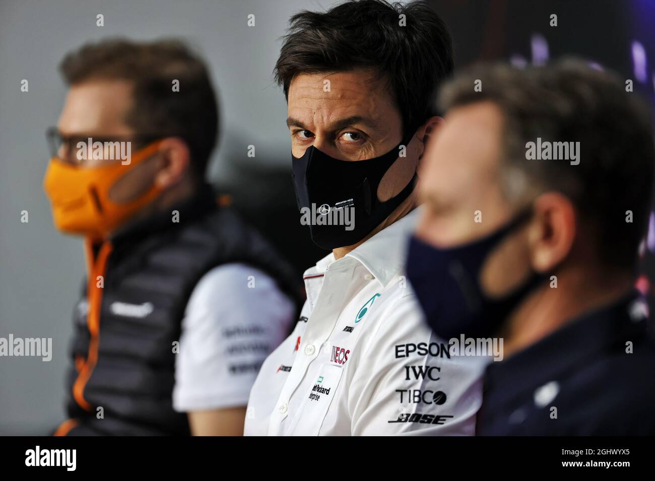 Toto Wolff (GER) Mercedes AMG F1, azionista e direttore esecutivo della FIA Press Conference. 12.03.2021. Test di formula 1, Sakhir, Bahrain, giorno uno. Il credito fotografico dovrebbe essere: XPB/Press Association Images. Foto Stock