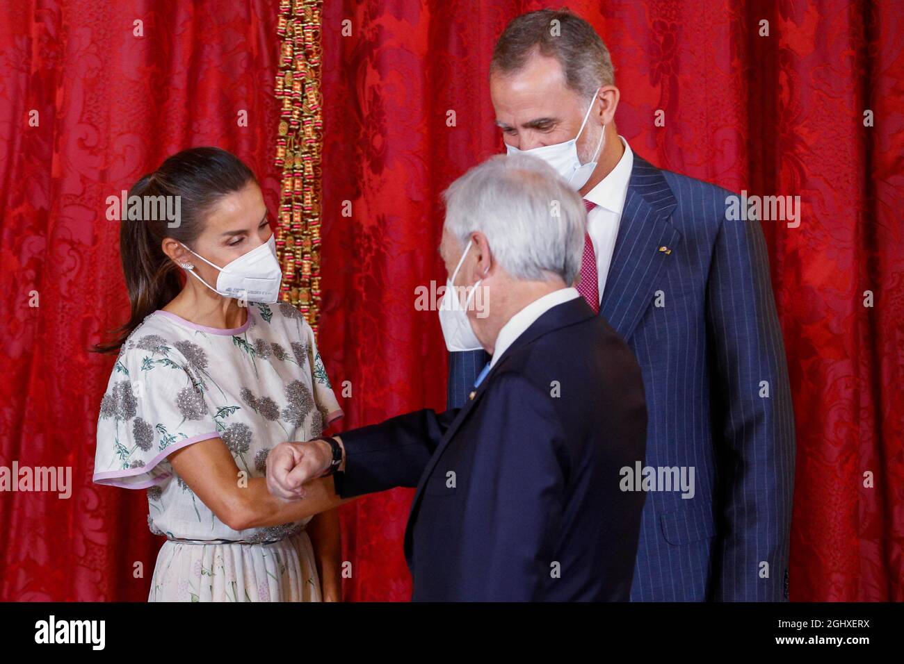 Re Felipe VI di Spagna e la regina Letizia di Spagna partecipano a un pranzo con il presidente del Cile al Palazzo reale il 7 settembre 2021 a Madrid, Spagna. Foto di Archie Andrews/ABACAPRESS.COM Foto Stock