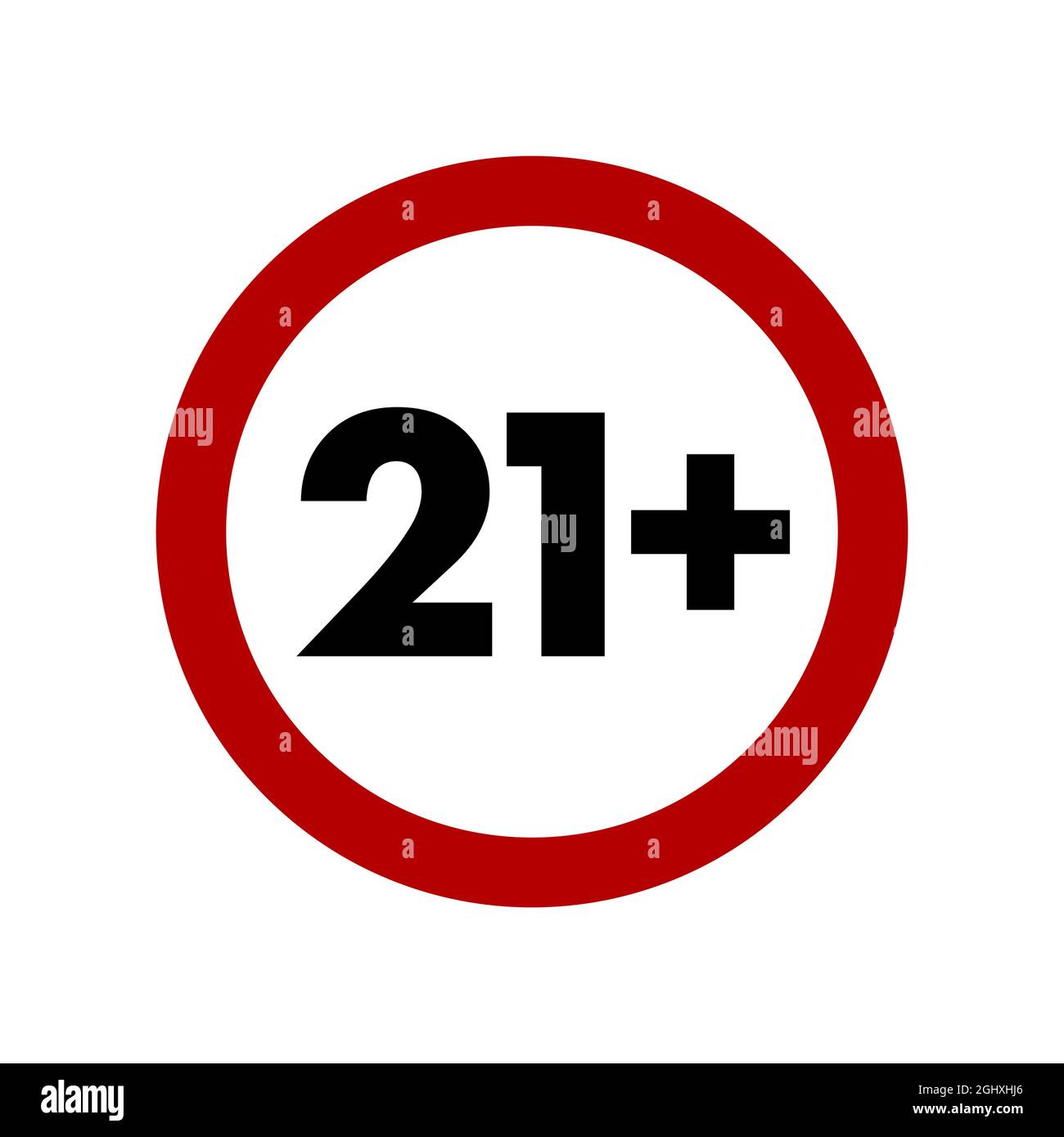21 più icona, sotto ventuno anni segno di divieto, adulti solo vietato simbolo isolato su bianco. Illustrazione vettoriale. Illustrazione Vettoriale