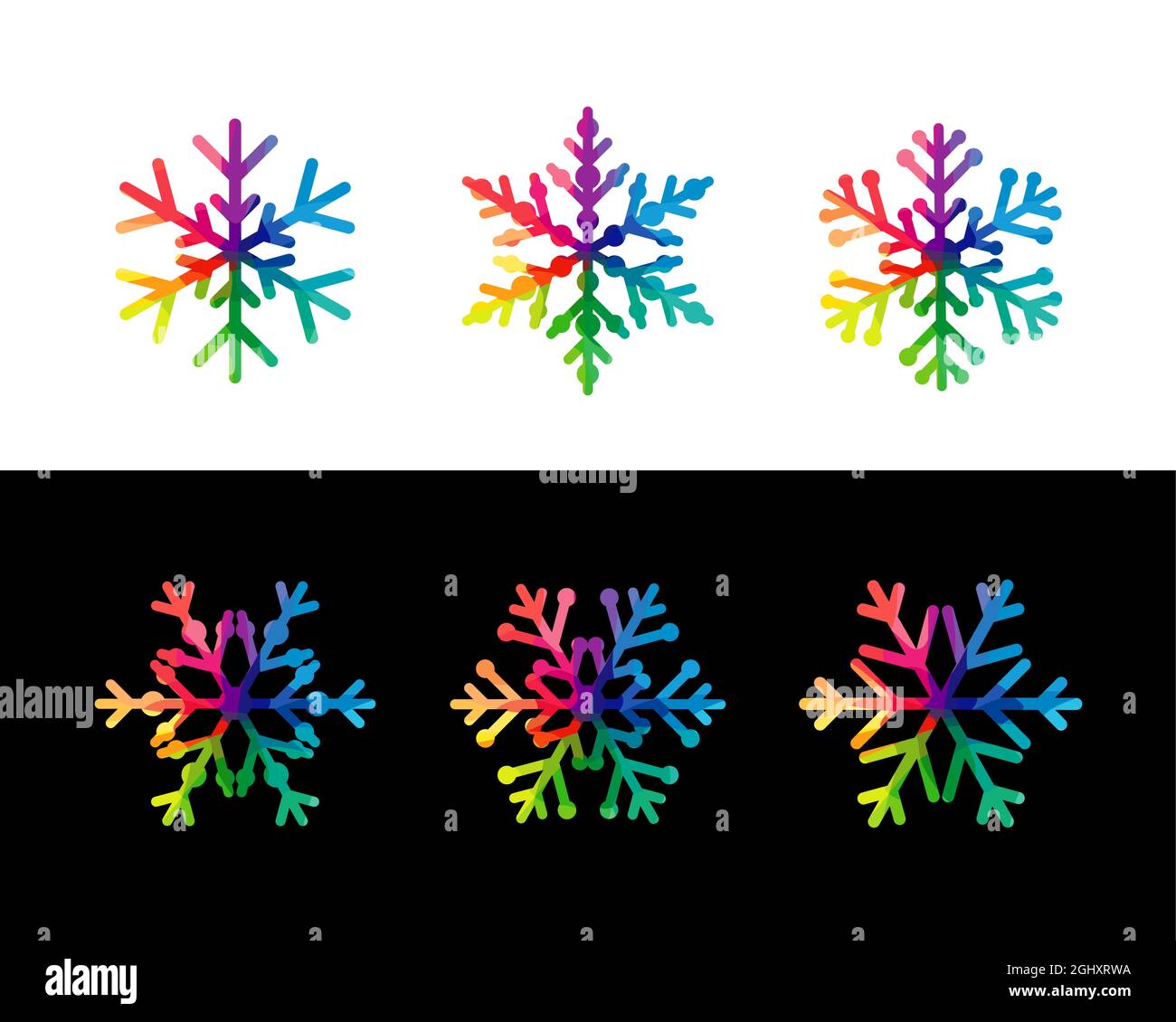 Set di splendidi fiocchi di neve creativi. Il concetto di saluto della stagione invernale. Buon Natale e una felice collezione di decorazione di Capodanno. Etichette decorative Illustrazione Vettoriale