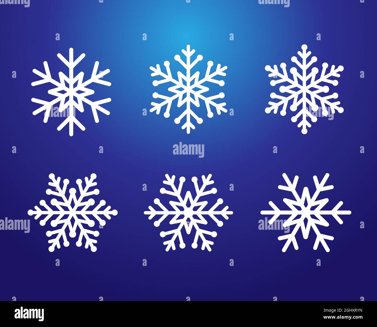 Set di splendidi fiocchi di neve blu concetto creativo. I saluti della stagione invernale. Buon Natale e una felice collezione di decorazione di Capodanno. Decorativo l Illustrazione Vettoriale