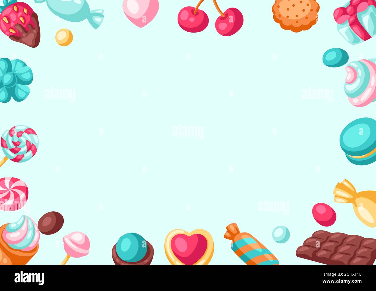 Cornice con caramelle e dolci vari. Illustrazione stilizzata della  pasticceria o della panetteria Immagine e Vettoriale - Alamy