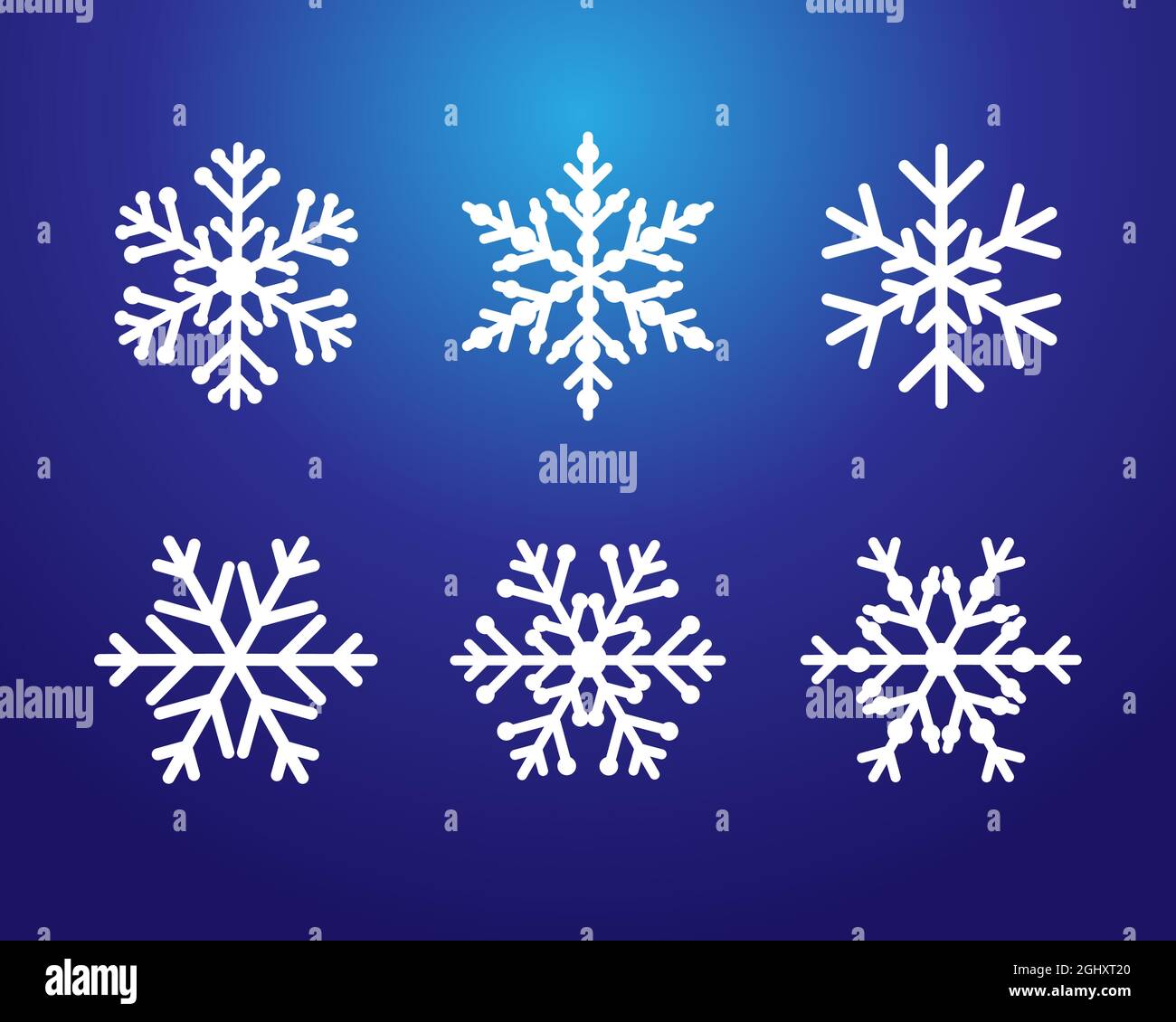 Set di splendidi fiocchi di neve blu concetto creativo. I saluti della stagione invernale. Buon Natale e una felice collezione di decorazione di Capodanno. Decorativo l Illustrazione Vettoriale
