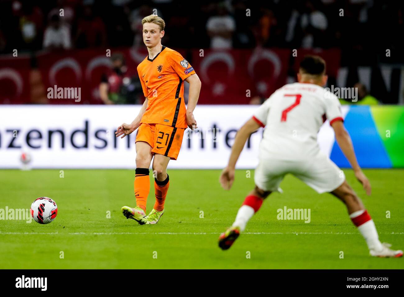 AMSTERDAM, PAESI BASSI - 7 SETTEMBRE: Frenkie de Jong dei Paesi Bassi durante la partita di qualificazione della Coppa del mondo FIFA 2022 tra Paesi Bassi e Turchia alla Johan Cruijff Arena il 7 settembre 2021 ad Amsterdam, Paesi Bassi (Foto di Broer van den Boom/Orange Pictures) Foto Stock