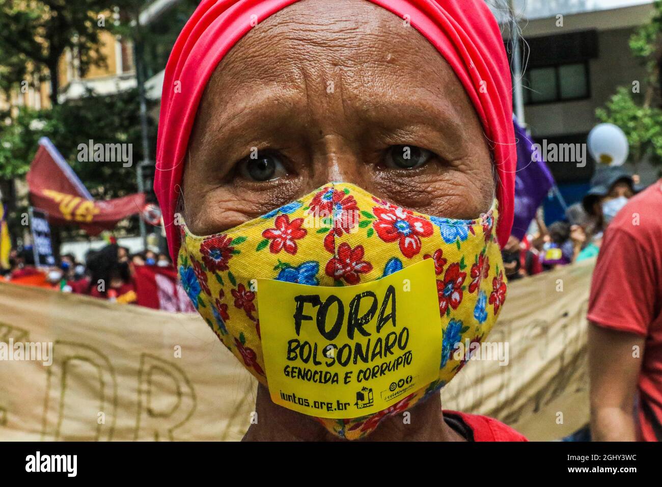7 settembre 2021Rio de Janeiro, Brasile: I manifestanti durante la giornata di indipendenza del paese, 'Cry of the Excluded', chiede la partenza del presidente Bolsonaro dal governo. I manifestanti chiedono più posti di lavoro e più cibo. (Credit Image: © Ellan Lustosa/ZUMA Press Wire) Foto Stock