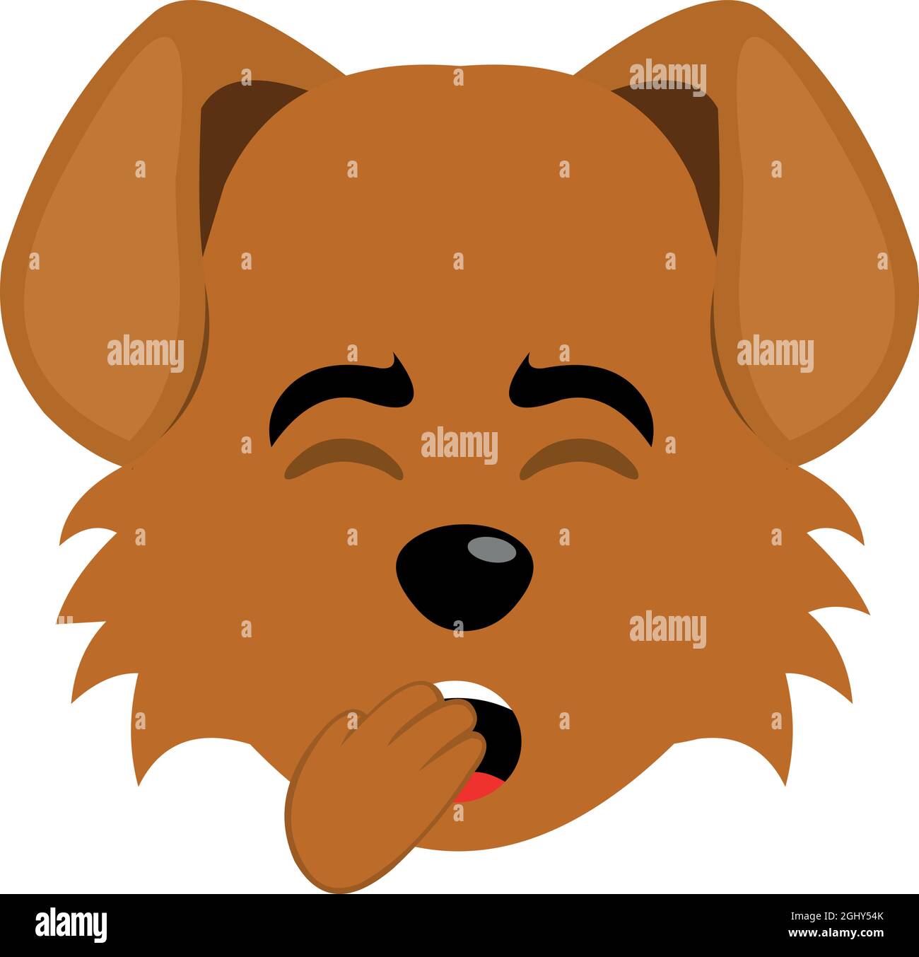 Illustrazione di emoticon vettoriale del volto di un cane cartoon sbadiglio Illustrazione Vettoriale