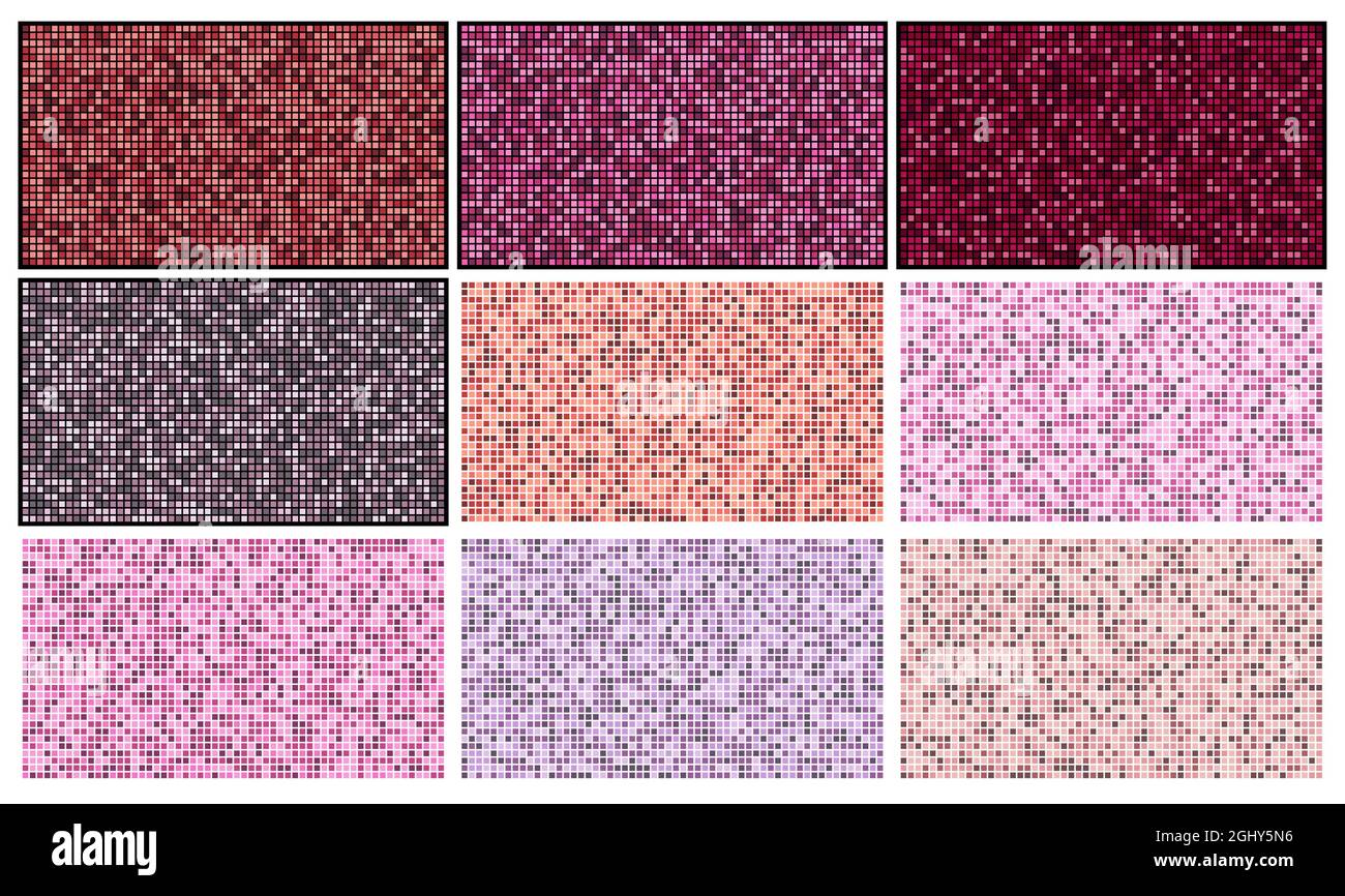 Disegno di tessere quadrate di mosaico astratto. Disegno textur di sfondo geometrico. SET di illustrazioni vettoriali. Illustrazione Vettoriale