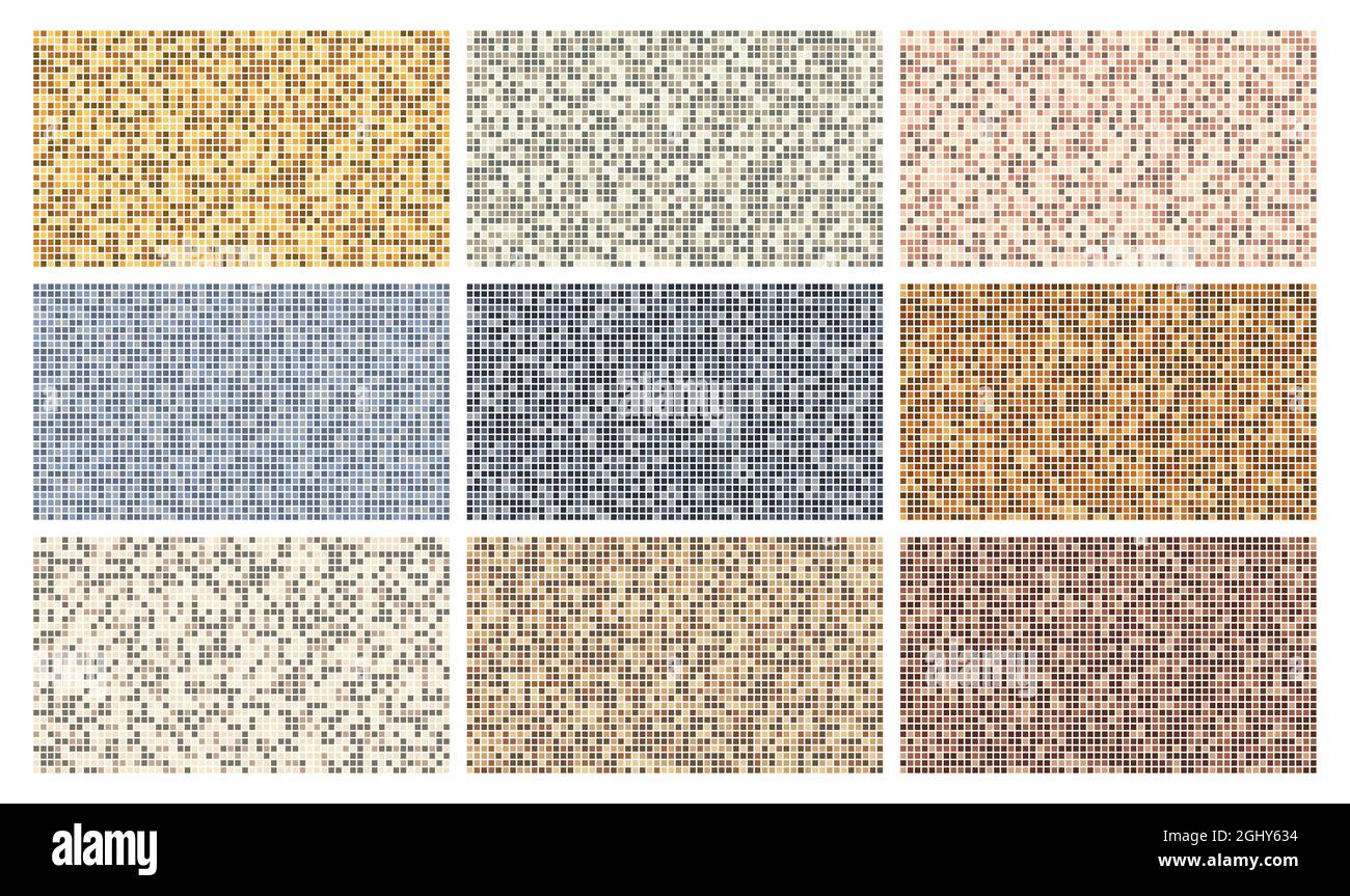 Disegno di tessere quadrate di mosaico astratto. Disegno textur di sfondo geometrico. SET di illustrazioni vettoriali. Illustrazione Vettoriale