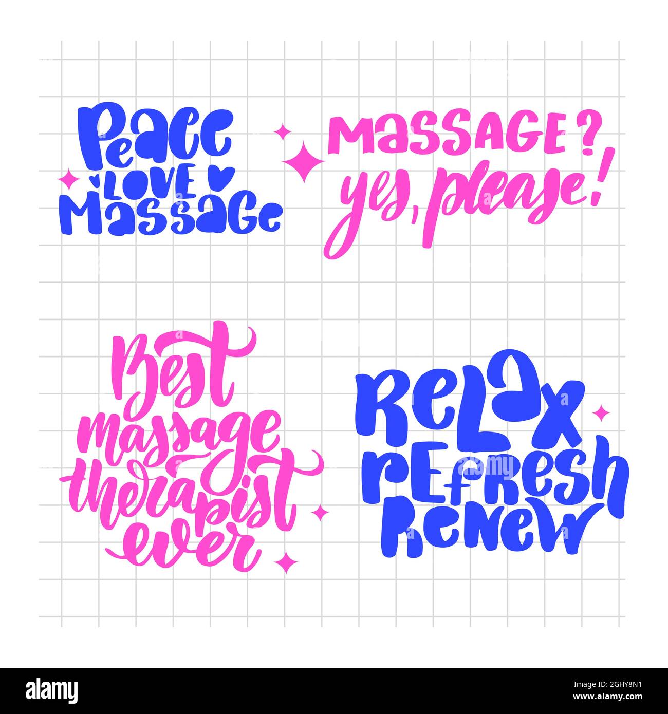 Set di lettere per massaggi. Tipografia scritta a mano Illustrazione Vettoriale