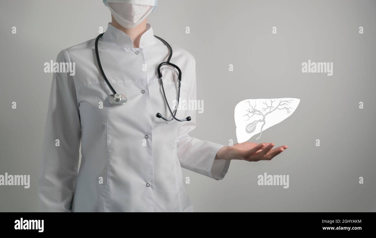 La cistifellea emette il concetto medico. Foto medico femminile, spazio vuoto. Foto Stock