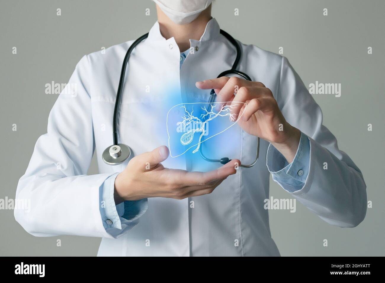 La cistifellea emette il concetto medico. Foto medico femminile, spazio vuoto. Foto Stock