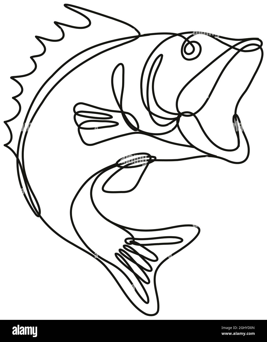 Largemouth Bass Jumping Up Continuous Line Drawing Foto Stock