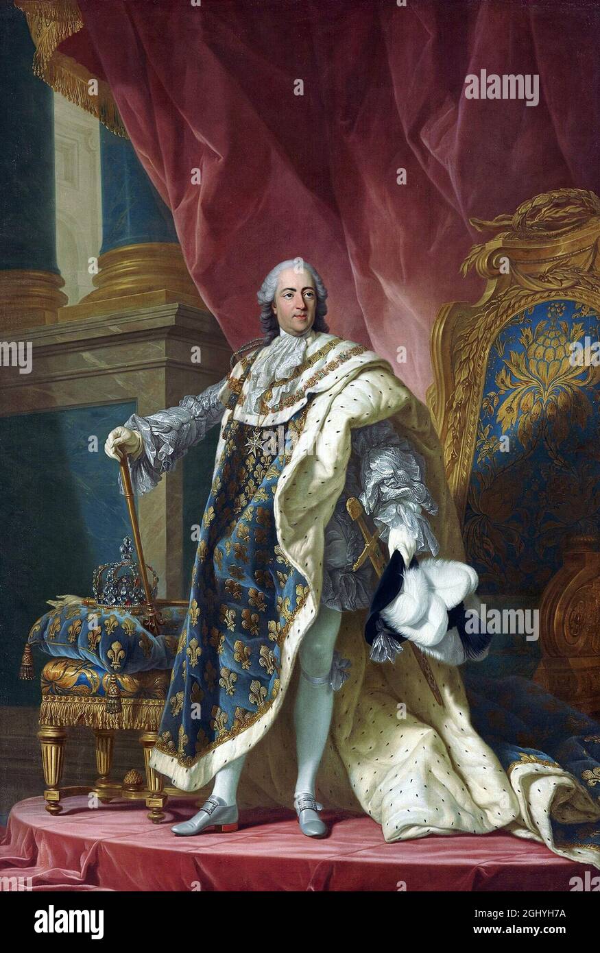 Un ritratto di Re Luigi XV che fu il Re di Francia dal 1715 al 1774. Era anche conosciuto come Luigi l'amato Foto Stock