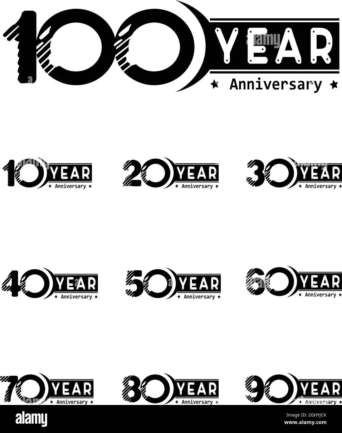 Illustrazione della progettazione del modello vettoriale per il logo dell'anniversario Set Year Anniversary in bianco e nero Illustrazione Vettoriale