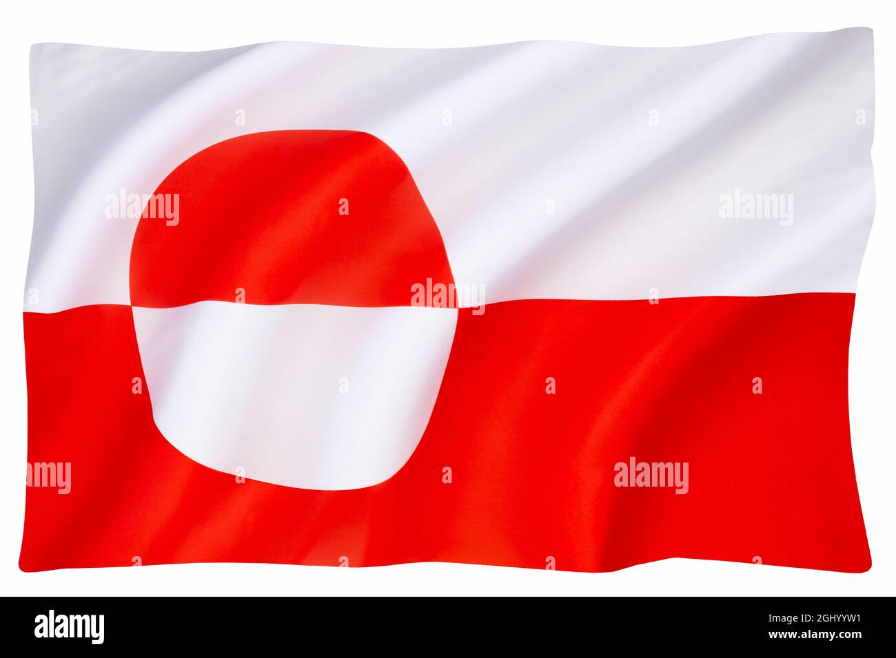 La bandiera della Groenlandia o Kalaallit Erfalasuat - l'unica bandiera nazionale di un paese o territorio nordico senza Croce nordica. Foto Stock