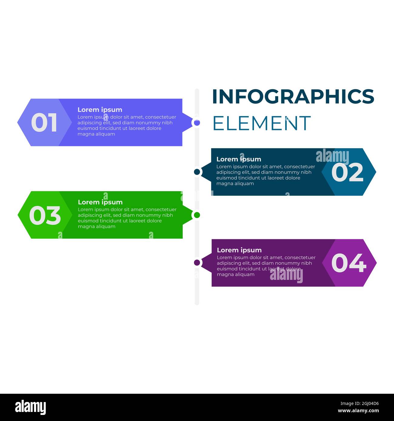 design infografico moderno e piatto. Modello di progettazione infografica in quattro fasi. Foto Stock