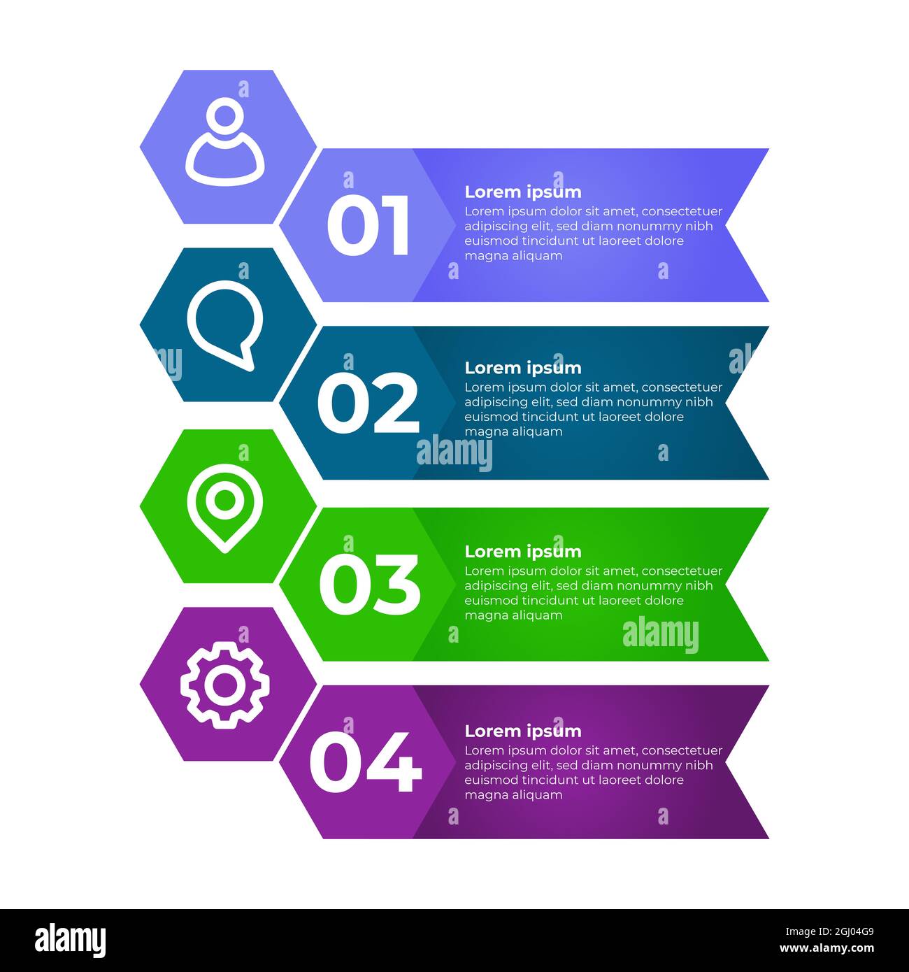 design infografico moderno e piatto. Modello di progettazione infografica in quattro fasi. Foto Stock
