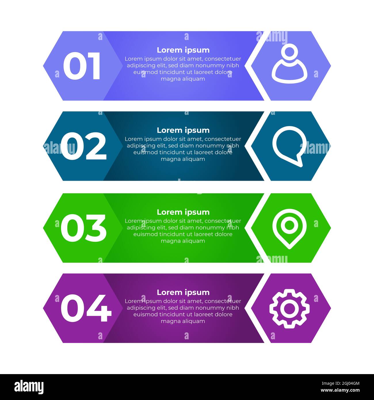 design infografico moderno e piatto. Modello di progettazione infografica in quattro fasi. Foto Stock