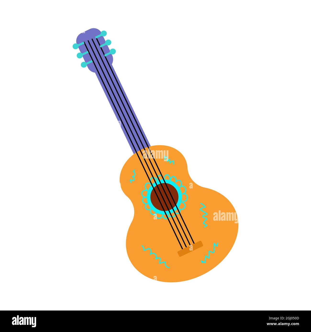 Strumento musicale per chitarra. Isolato su sfondo bianco. Stile cartoon. Illustrazione vettoriale. Illustrazione Vettoriale