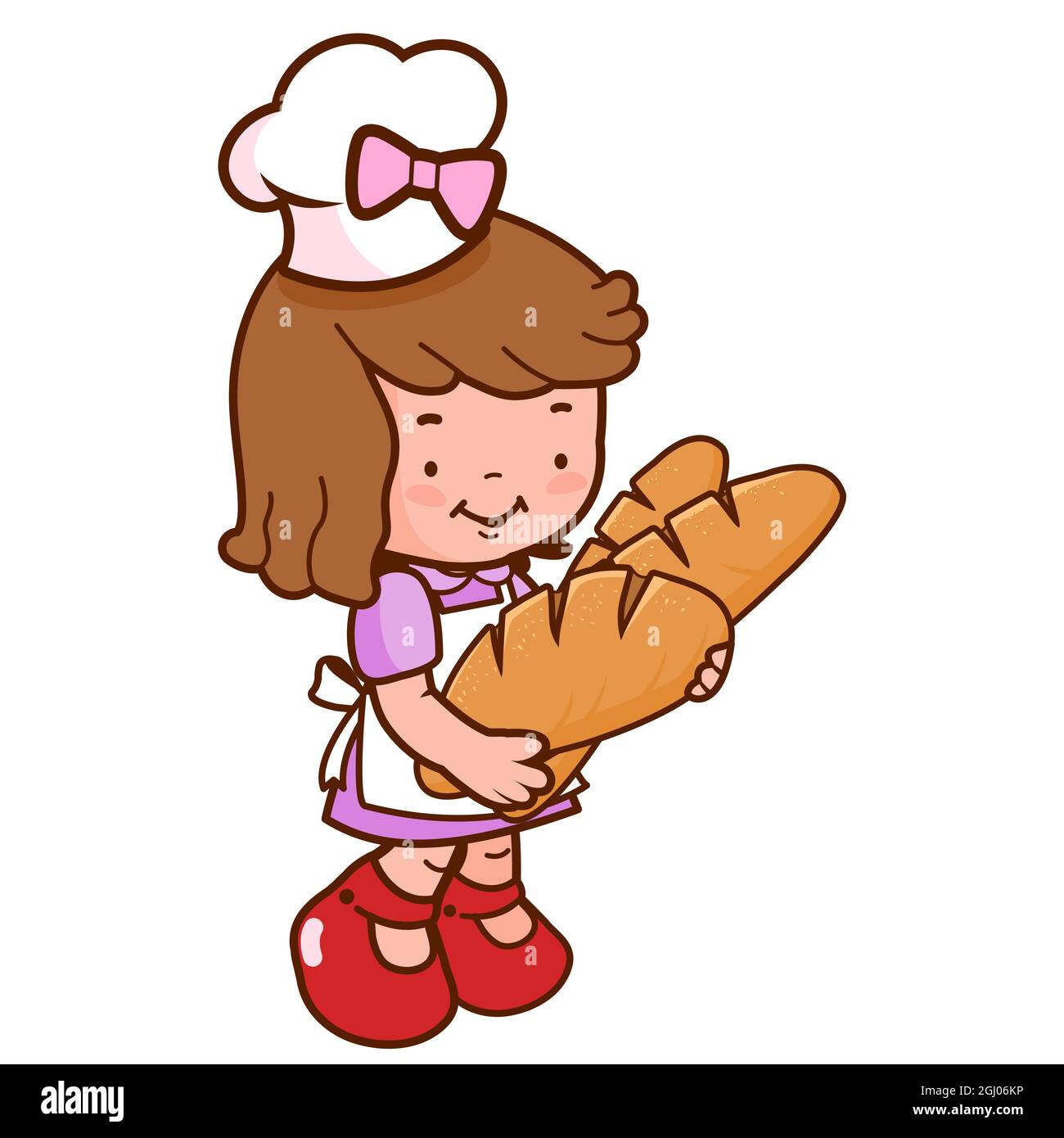 Giovane ragazza panettiere che tiene pani di pane. Foto Stock