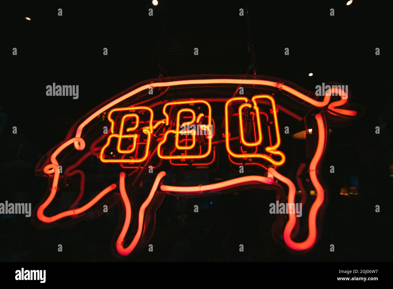 CARTELLO AL NEON BBQ Foto Stock