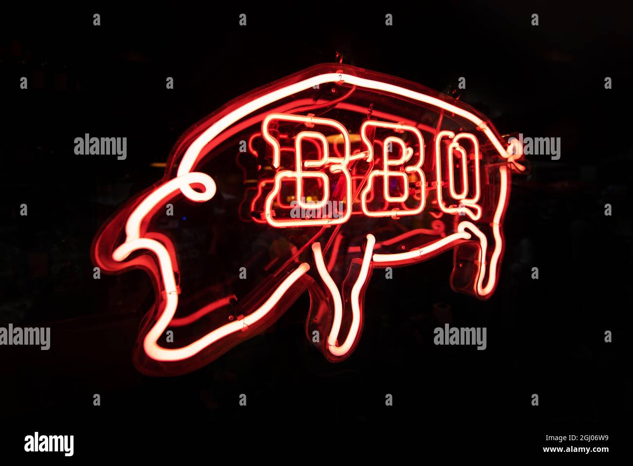 CARTELLO AL NEON BBQ Foto Stock