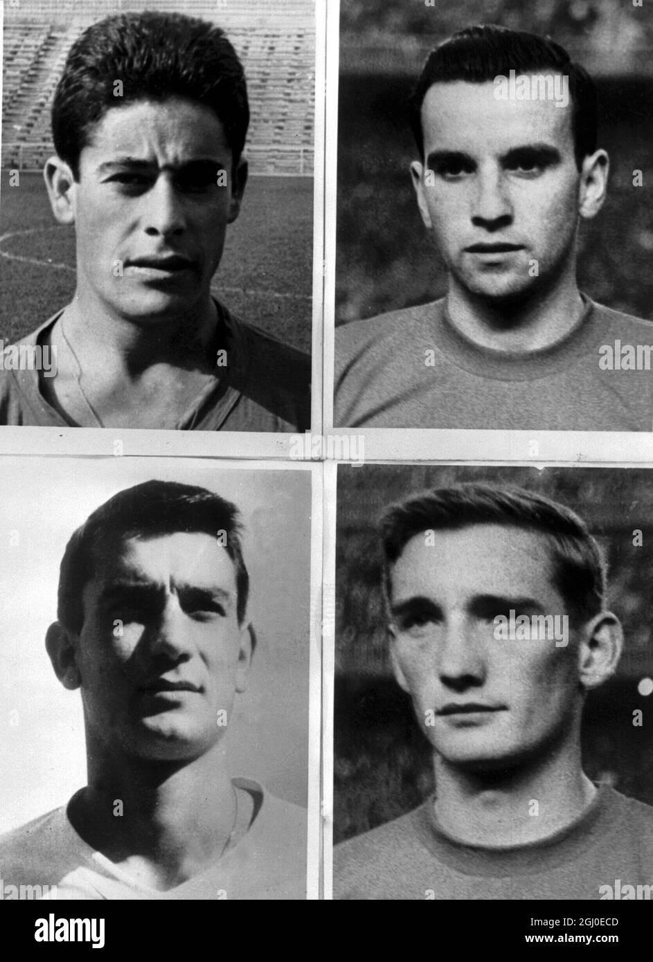 In alto a sinistra, Manuel Bueno (21) fuori-a sinistra del Real Madrid; in alto a destra: Luis Maria Aguirre Vidanrazaga (21) fuori-a destra Atletico De Bilbao; in basso a sinistra, Jose Miera (26) a sinistra per Real Madrid e in basso a destra: Ignacio Garcia Zoco (22) a destra per Osasuna. 11 dicembre 1961. Foto Stock In alto a sinistra, Manuel Bueno (21) fuori-a sinistra del Real Madrid; in alto a destra: Luis Maria Aguirre Vidanrazaga (21) fuori-a destra Atletico De Bilbao; in basso a sinistra, Jose Miera (26) a sinistra per Real Madrid e in basso a destra: Ignacio Garcia Zoco (22) a destra per Osasuna. 11 dicembre 1961. Foto Stock