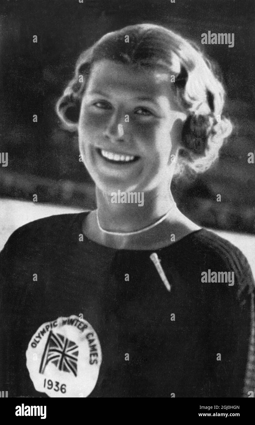 1936 Giochi Olimpici invernali Garmisch - Partenkirchen, Germania Cecilia Colledge, Gran Bretagna, che ha vinto la medaglia d'argento nell'evento femminile di pattinaggio a figure individuali. ©TopFoto Foto Stock