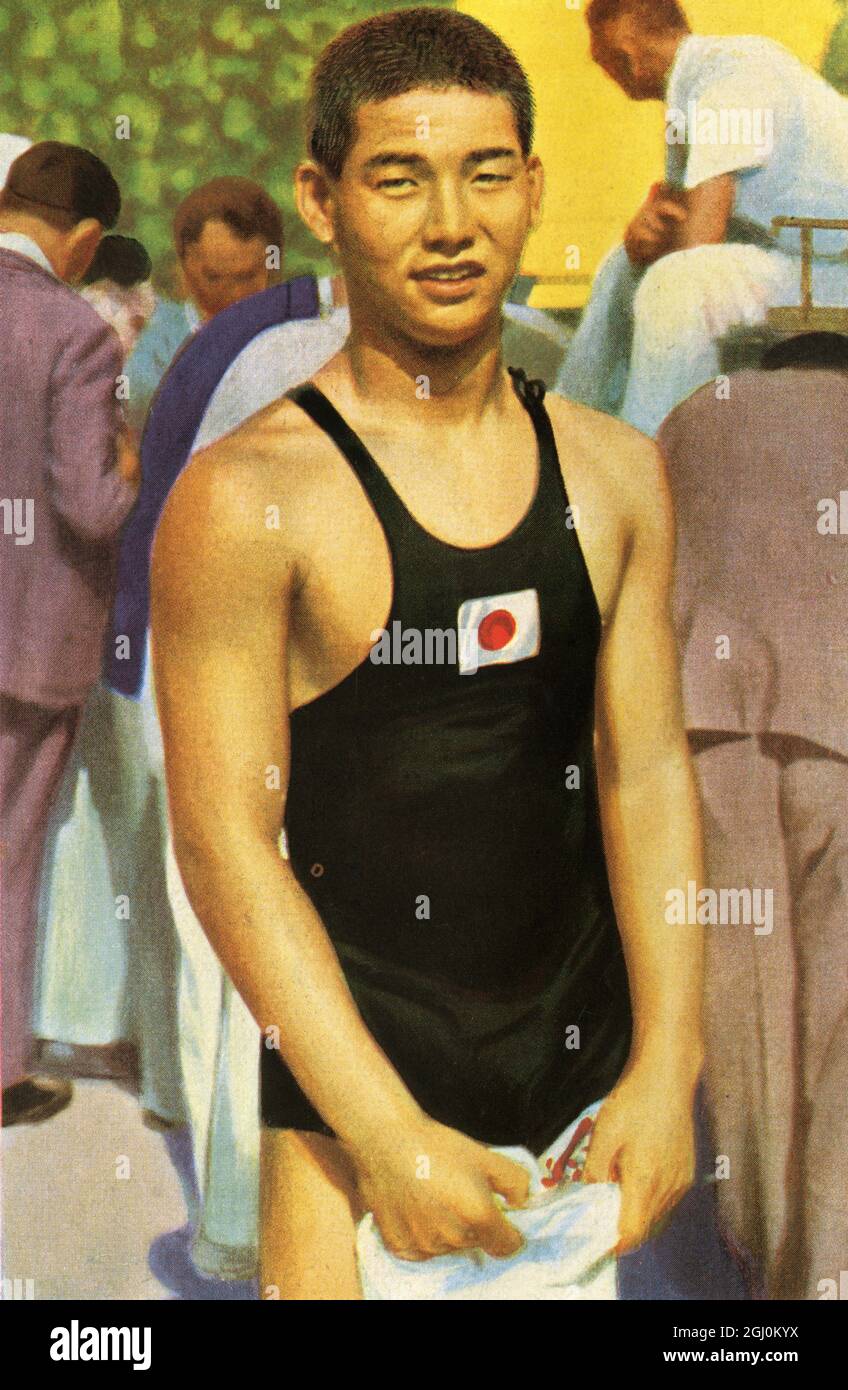 Miyazaki, 16 anni (Giappone), vincitore di 100 metri di freestyle, battendo il record di Weissmuller alle Olimpiadi estive a Los Angeles, California 1932 ufficialmente conosciuto come i Giochi della X Olympiad Foto Stock