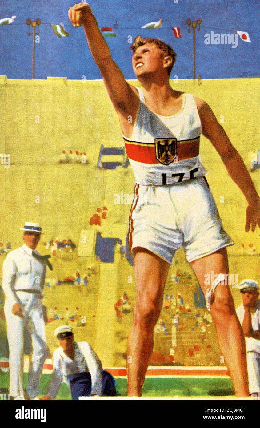 Decathlon: Sievert (Germania) si è piazzato 5° alle Olimpiadi estive a Los Angeles, California 1932 ufficialmente conosciuta come i Giochi dell'X Olympiad Foto Stock
