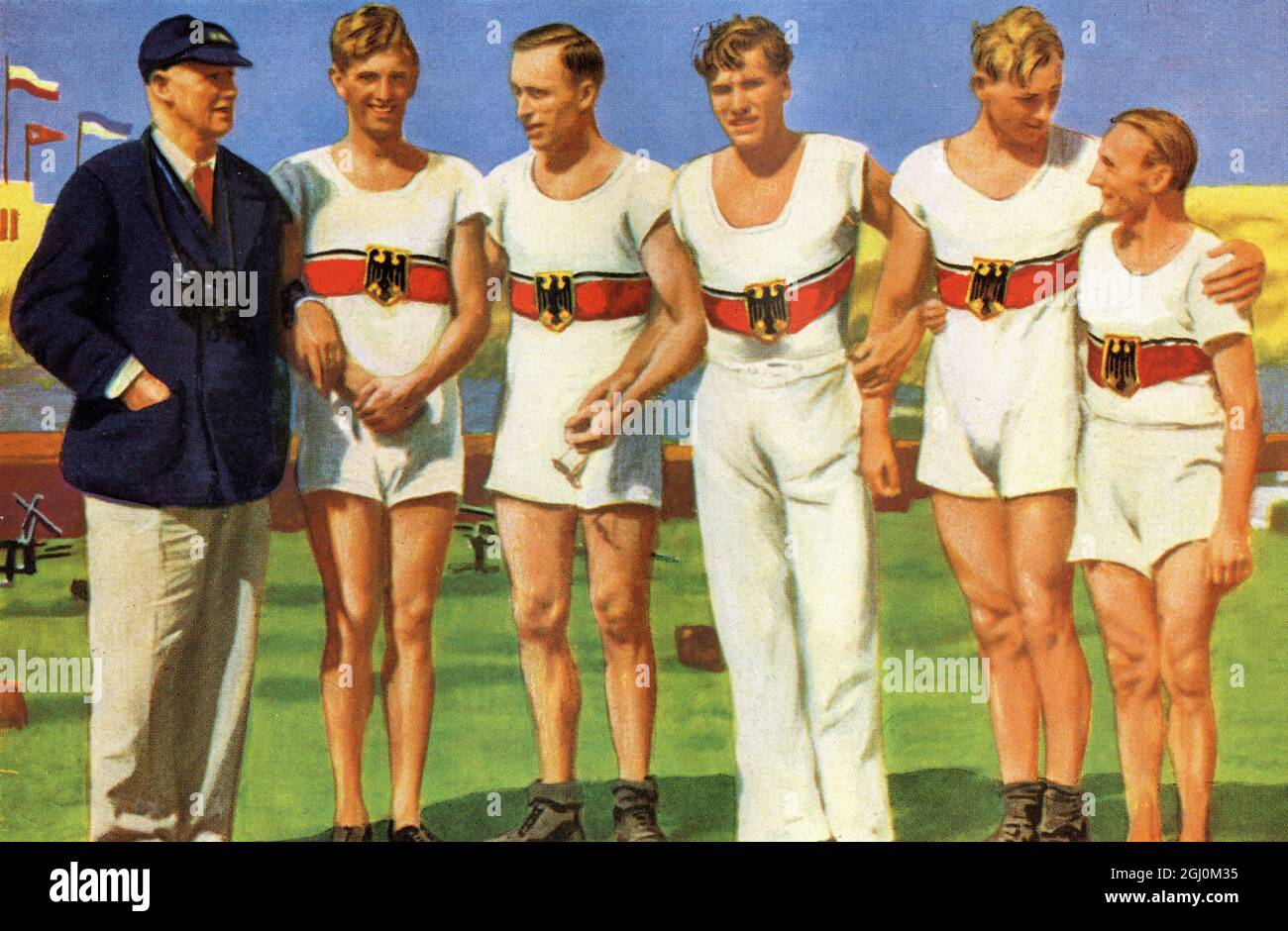 Squadra tedesca, vincitori di coxed Fours alle Olimpiadi estive a Los Angeles, California 1932 ufficialmente conosciuta come i Giochi della X Olympiad Foto Stock