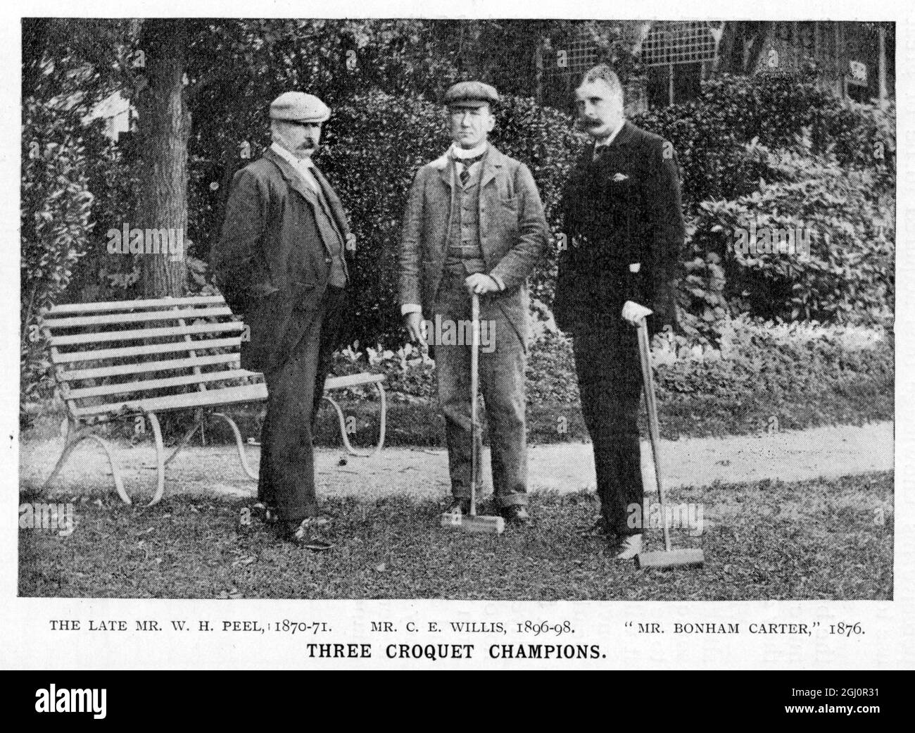 Tre campioni di croquet W. H. Peel 1870-1871 C. E. Willis 1896-1898 Bonham carter 1876 Foto Stock